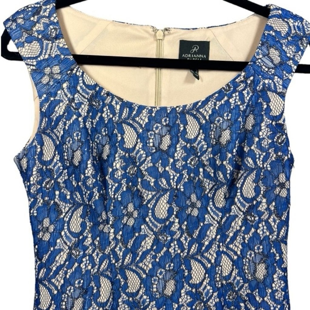 Adrianna Papell Women's Blue Floral Lace Sleeveless Sheath Dress Size 4 Cocktail - Picture 4 of 10